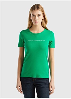 Benetton Bisiklet Yaka Açık Yeşil Kadın T-Shirt 3GA2E16A2