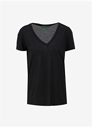 Benetton V Yaka Siyah Kadın T-Shirt 3NLHE4249