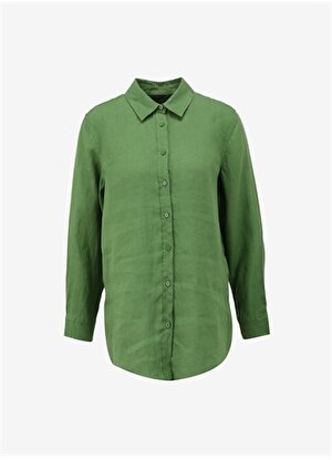 Benetton Normal Gömlek Yaka Açık Yeşil Kadın Gömlek 5BMLDQ02U
