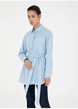 Pierre Cardin Gömlek Yaka Açık Mavi Kadın Tunik AMBER