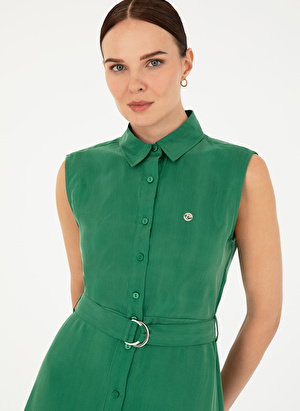 Pierre Cardin Gömlek Yaka Yeşil Diz Altı Kadın Elbise DUDE