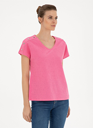 Pierre Cardin V Yaka Pembe Kadın T-Shirt GEBI