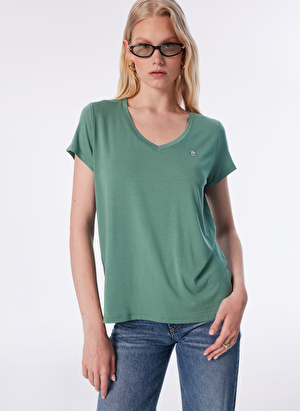 Pierre Cardin V Yaka Yeşil Kadın T-Shirt RIEN-VT