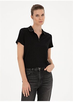 Pierre Cardin Siyah Kadın Slim Fit Polo T-Shirt RINO