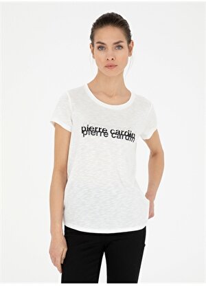 Pierre Cardin Bisiklet Yaka Beyaz Kadın T-Shirt URLO