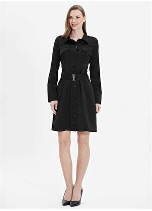 Selen Polo Yaka Düz Siyah Standart Kadın Elbise 24YSL7430