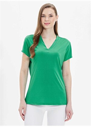 Selen V Yaka Düz Yeşil Kadın Bluz 24YSL8827