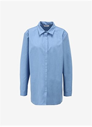 Selen Gömlek Yaka Düz Mavi Kadın Gömlek 24YSL8898-BB