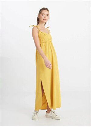 Wrangler Kare Yaka Koyu Sarı Standart Kadın Elbise W241610210-Kolsuz Elbise