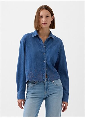 Gap Normal Gömlek Yaka Düz İndigo Kadın Gömlek 854727