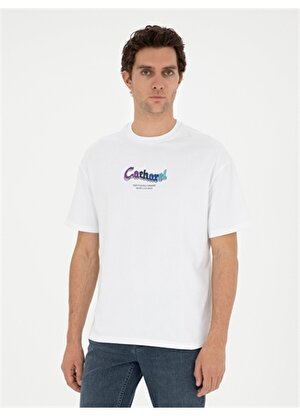 Cacharel Bisiklet Yaka Nakışlı Beyaz Erkek T-Shirt SUNY