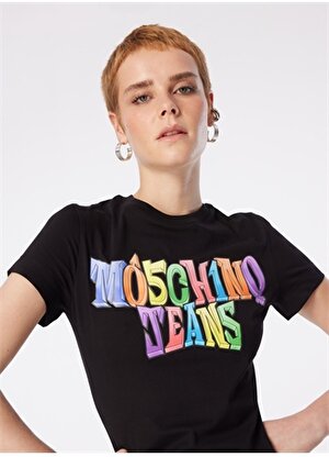 Moschino Jeans Yuvarlak Yaka Baskılı Siyah Kadın T-Shirt 241K1A0708