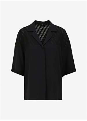 Faik Sönmez Slim Fit Ceket Yaka Siyah Kadın Gömlek U68357