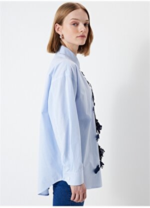 İpekyol Normal Gömlek Yaka Çizgili Mavi Kadın Gömlek IS1240025072018