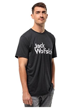 Jack Wolfskin Siyah Erkek Bisiklet Yaka Normal Kalıp Baskılı T-Shirt 1809771TR_BRAND T M