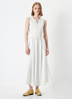 İpekyol Yuvarlak Yaka Düz Beyaz Standart Kadın Elbise IS1240002211002