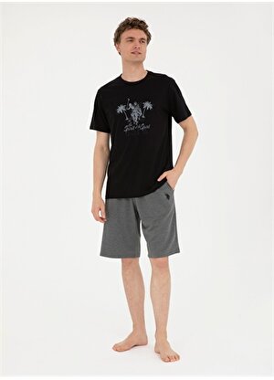 U.S. Polo Assn. Siyah Erkek Pijama Takımı Tshirt Sort Takim