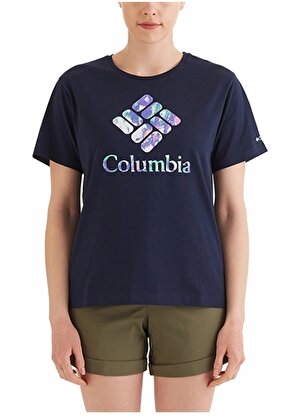 Columbia Koyu Lacivert Kadın O Yaka Normal Kalıp Baskılı T-Shirt 9220311466_CS0367 CSC GEM WISTERIAN