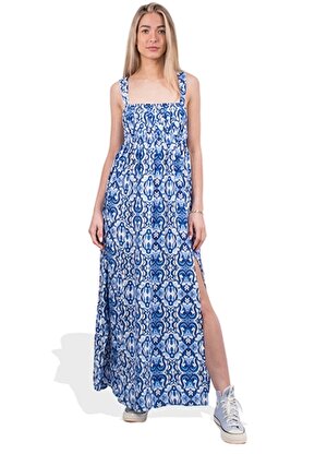 Superdry Kalp Yaka Desenli Mavi Uzun Kadın Elbise W8011623A
