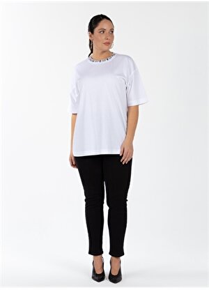 Luokk Yuvarlak Yaka Düz Beyaz Kadın T-Shirt DORY
