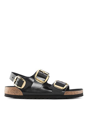 Birkenstock MILANO BIG BUCKLE NL HIGH SHINE Siyah Kadın Deri Sandalet 