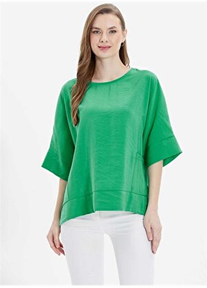Selen O Yaka Düz Yeşil Kadın Bluz 24YSL8883
