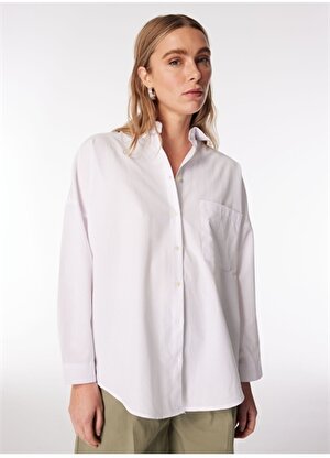 Denim Trip Oversized Gömlek Yaka Beyaz Kadın Gömlek DT10763