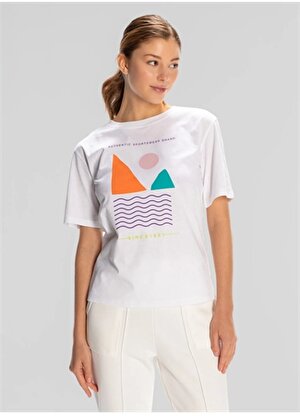 Kappa Beyaz Kadın Yuvarlak Yaka Normal Kalıp T-Shirt 321Y8IW001 SPORT VIOLA T.SHIRT 