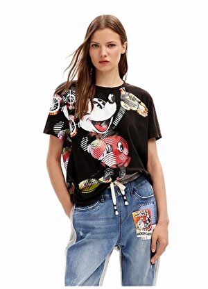 Desigual Mickey Mouse Baskılı Yuvarlak Yaka Kadın T-Shirt 