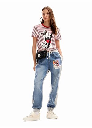Desigual Mickey Mouse Baskılı Yuvarlak Yaka Siyah Kadın T-Shirt 24SWTK77