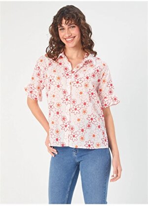 Faik Sönmez Slim Fit Gömlek Yaka Kırmızı Kadın Gömlek U68189
