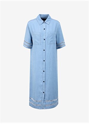 Faik Sönmez Gömlek Yaka İndigo Diz Altı Kadın Elbise U68433