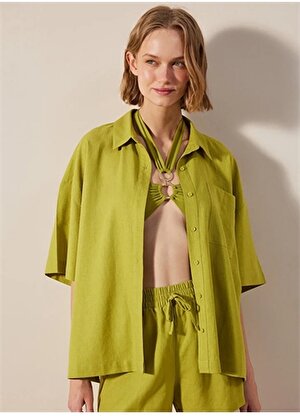 Penti Normal Gömlek Yaka Düz Yeşil Kadın Gömlek PL90YCV524IY
