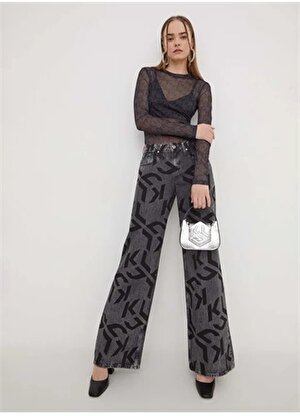 Karl Lagerfeld Jeans Yüksek Bel Geniş Paça Standart Siyah Kadın Denim Pantolon 240J1106