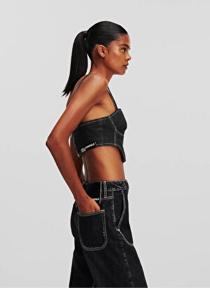 Karl Lagerfeld Jeans Kare Yaka Düz Siyah Kadın Bluz 240J1600