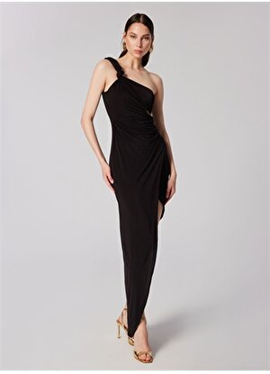 Sagaza For Boyner Siyah Kadın Tek Omuz Uzun Abiye Elbise SGZB015 