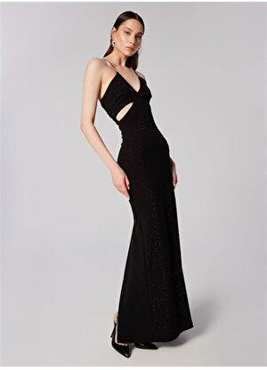 Sagaza for Boyner Siyah Kadın V Yaka Uzun Normal Taşlı Abiye Elbise SGZB009