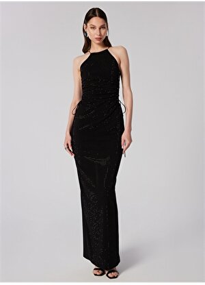Sagaza for Boyner Siyah Kadın Yuvarlak Uzun Normal Abiye Elbise SGZB016 