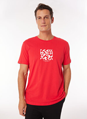 People By Fabrika Bisiklet Yaka Baskılı Kırmızı Erkek T-Shirt PBF4SM-TST5074