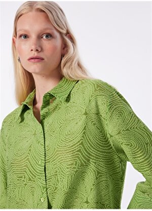 Faik Sönmez Slim Fit Gömlek Yaka Açık Yeşil Kadın Gömlek U68188