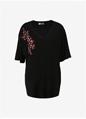 Faik Sönmez V Yaka Siyah Kadın T-Shirt U68650