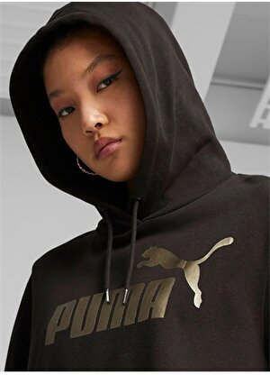 Puma Siyah Kadın Kapüşon Yaka Normal Kalıp Sweatshirt 84909651 ESS+ Metallic Logo  Hoodie 