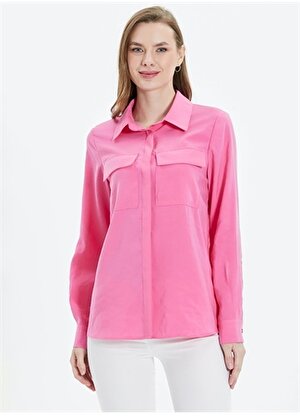 Selen Gömlek Yaka Düz Pembe Kadın Bluz 24YSL8762