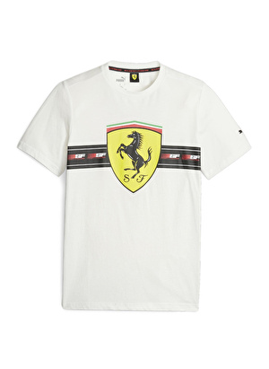 Puma 62095305 Ferrari Race Hrtg  Bg Shld Beyaz Erkek Yuvarlak Yaka Normal Kalıp T-Shirt 