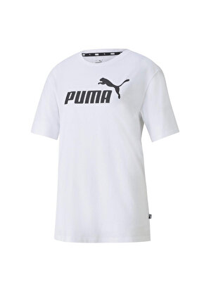 Puma 58686802 ESS Logo Boyfriend Tee Beyaz Kadın Yuvarlak Yaka Normal Kalıp T-Shirt 