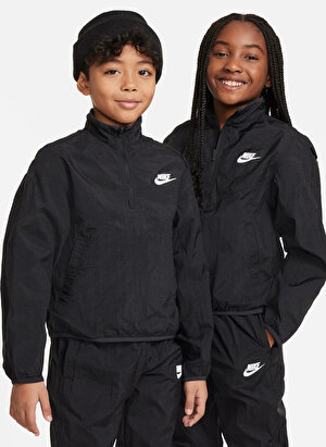 Nike Düz Siyah Erkek Çocuk Eşofman Takımı FD3058-010-K NSW TRACKSUIT WVN QZ