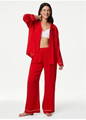 Marks & Spencer Gömlek Yaka Düz Kırmızı Kadın Pijama Takımı 1457J