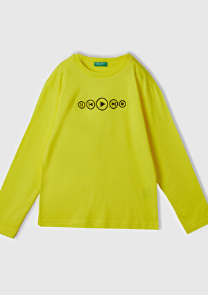 Erkek Çocuk Neon Sarı Önü Kabartma Baskılı T-Shirt