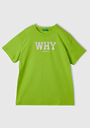 Erkek Çocuk Neon Yeşil Önü Baskılı Bisiklet Yaka Regular T-Shirt