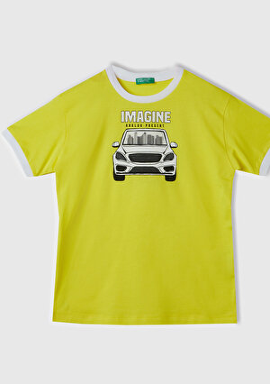 Erkek Çocuk Neon Sarı Merceksi Patch İşlemeli T-Shirt